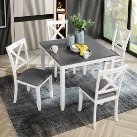 5-Piece Dining Table Set with 4 Chairs, Modern Wood Dining Table Set for 4, 4-Person Dining Table Set for Small Place, Kitchen, Dining Room