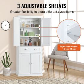 72" Kitchen Pantry Storage Cabinet, Freestanding Utility Cabinets with Doors, Drawer and 3 Adjustable Shelves, Tall Food Buffet Pantries for Kitchen