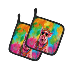 NEW Hippie Animal Pig Pair of Pot Holders Kitchen Heat Resistant Pot Holders Sets Oven Hot Pads for Cooking Baking BBQ, 7 1/2 x 7 1/2
