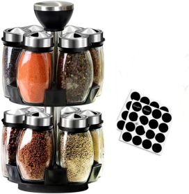 Revolving Spice Rack Organizer Countertop, Spinning Spice Storage Rack Tower Organizer With 12 Empty Jars, Rotating Spice Holder Shelf Seasoning (Color: Black)