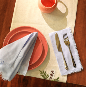 Premium Cotton Napkins Set Of 4-20x20 Inch, Classic Hemstitch Dinner Napkins (Option: Light Blue)