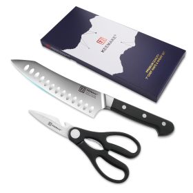 Two-piece Ergonomically Handled Stainless Steel Chef Knife Set With Kitchen Scissors To Meet A Variety Of Cooking Needs (Option: Two pieces)