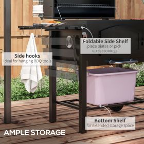 Portable Charcoal BBQ Grill  Height Adjustable For Precision Cooking With Foldable Shelves, Wheels Thermometer Ultimate Camping Tailgating, And B (Color: Black)