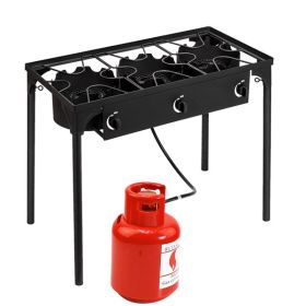 Rectangular Gas, Three Burner, Four Legged Stand, for cooking. (Color: Black)