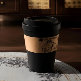 2025 New Elegant Lion Theme Coffee Cup Trash Can Deodorizing Push-On Lid Black And White Odor Resistance High Aesthetic Large Capacity (Color: Black)